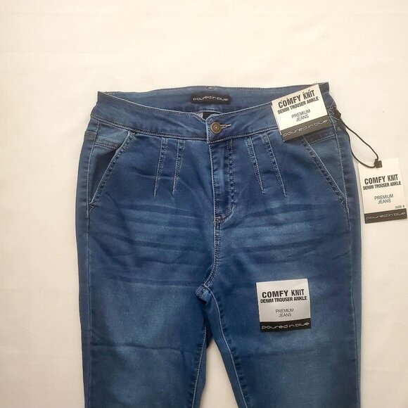 Poured In Blue Women's Comfy Knit Denim Trouser Ankle Premium Jeans Size 8 NWT - Picture 2 of 11